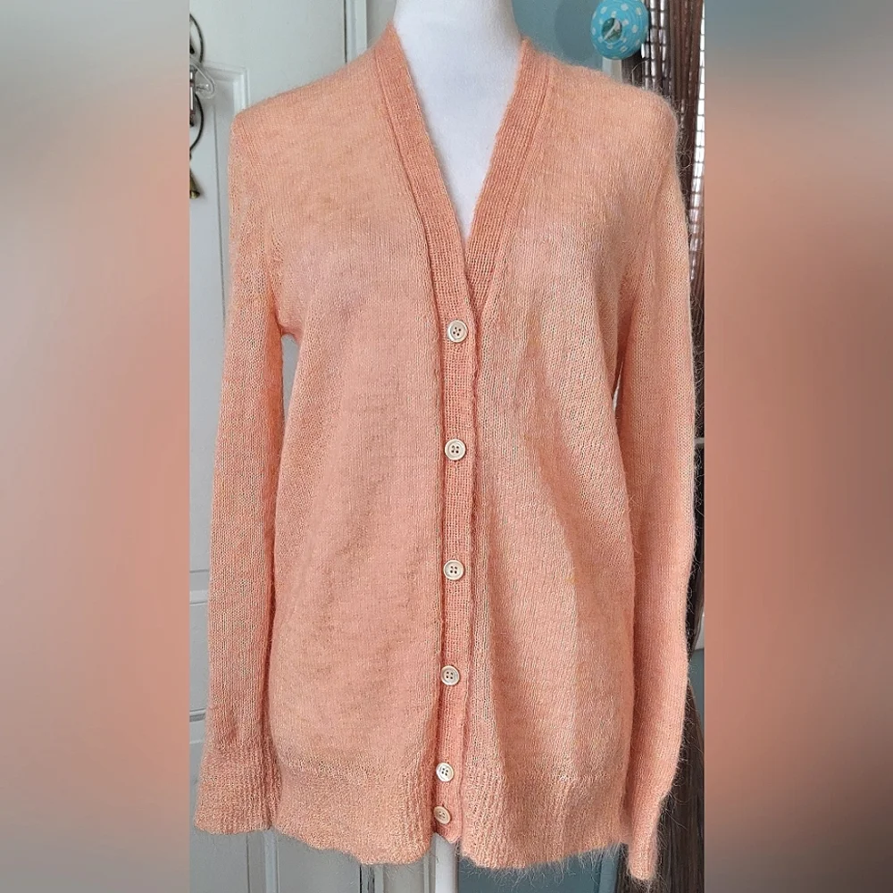 J. Crew Mohair Blend Boyfriend Cardigan Women's S Peach Button Down Long-sleeved - Picture 1 of 13
